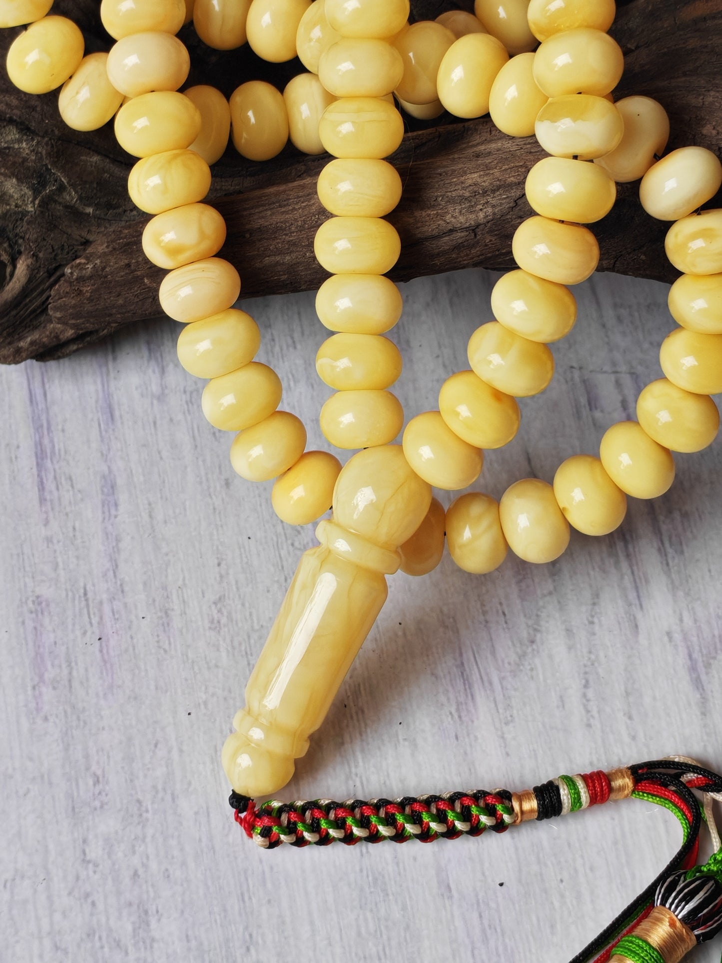 Unique Light Milk  Donut Shape Natural Amber Rosary / Tasbih 113 Beads