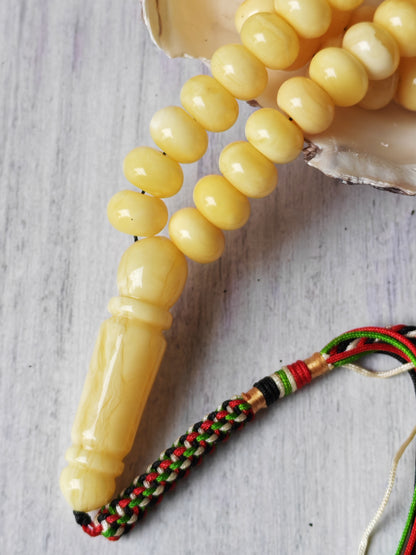 Unique Light Milk  Donut Shape Natural Amber Rosary / Tasbih 113 Beads