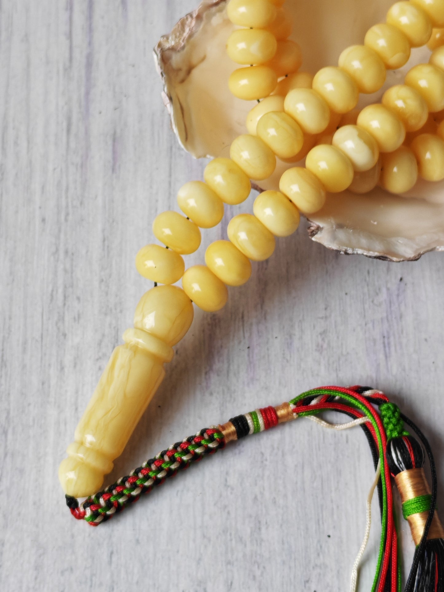 Unique Light Milk  Donut Shape Natural Amber Rosary / Tasbih 113 Beads