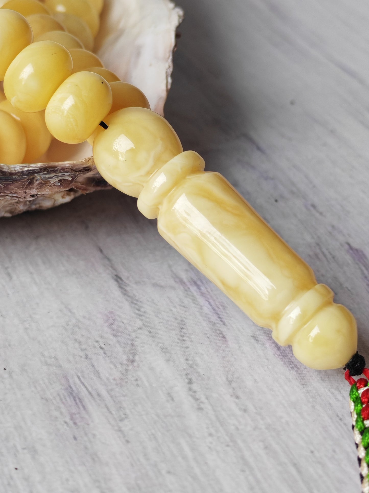 Unique Light Milk  Donut Shape Natural Amber Rosary / Tasbih 113 Beads