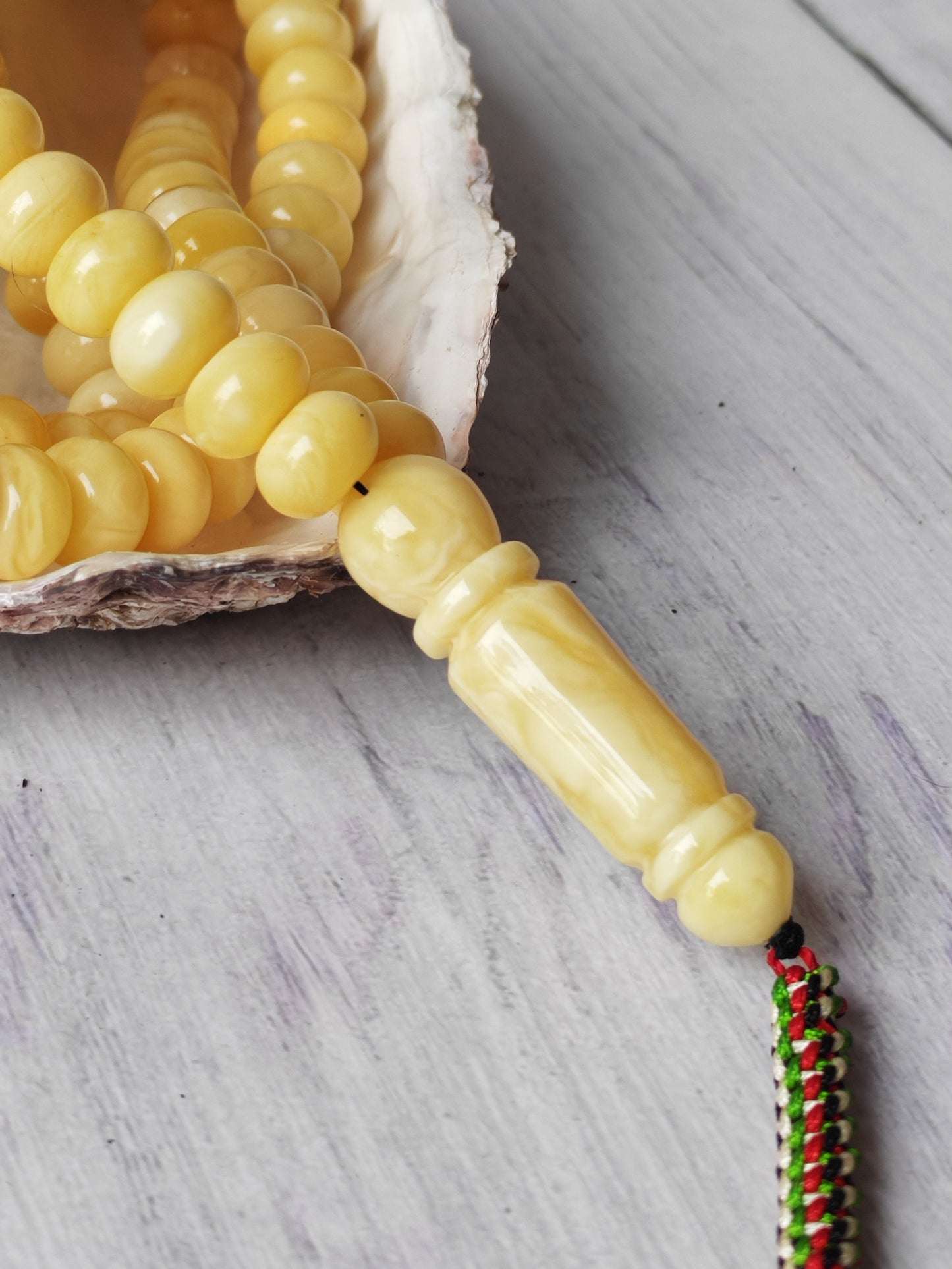 Unique Light Milk  Donut Shape Natural Amber Rosary / Tasbih 113 Beads