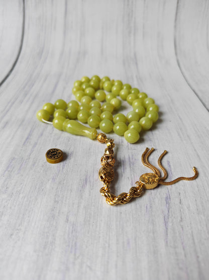 Light Lime Green German Bakelite Tasbih by Kifah Halabi – 45 Istanbul-Shaped Beads