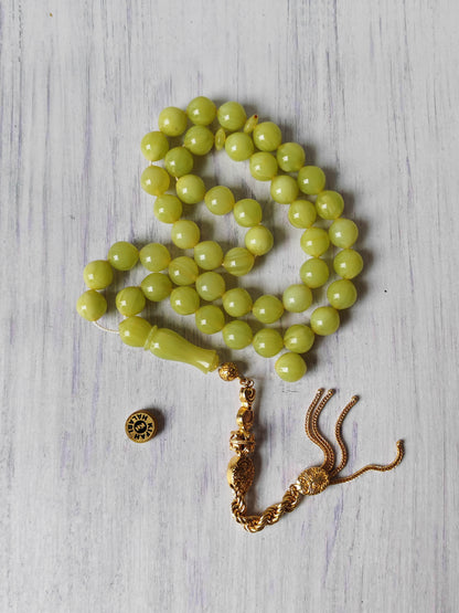 Light Lime Green German Bakelite Tasbih by Kifah Halabi – 45 Istanbul-Shaped Beads