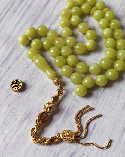 Light Lime Green German Bakelite Tasbih by Kifah Halabi – 45 Istanbul-Shaped Beads