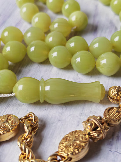 Light Lime Green German Bakelite Tasbih by Kifah Halabi – 45 Istanbul-Shaped Beads