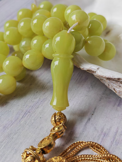 Light Lime Green German Bakelite Tasbih by Kifah Halabi – 45 Istanbul-Shaped Beads
