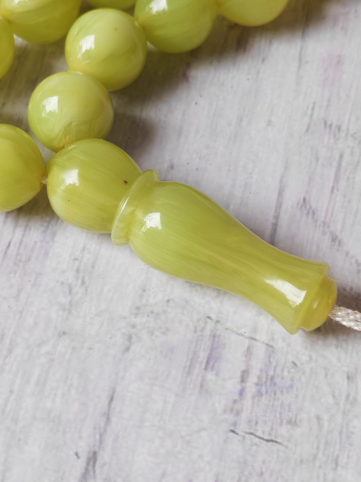 Light Lime Green German Bakelite Tasbih by Kifah Halabi – 45 Istanbul-Shaped Beads