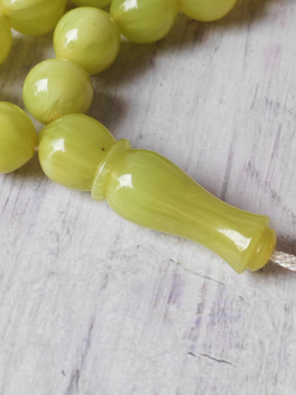 Light Lime Green German Bakelite Tasbih by Kifah Halabi – 45 Istanbul-Shaped Beads