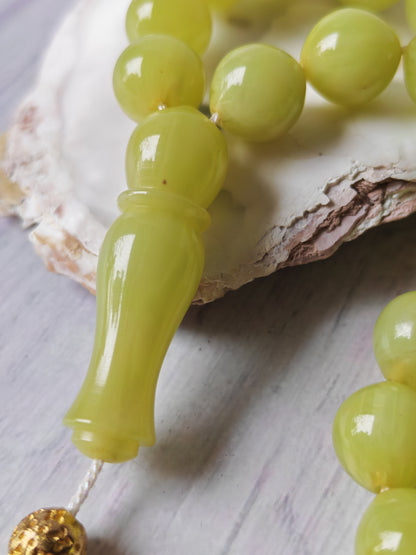 Light Lime Green German Bakelite Tasbih by Kifah Halabi – 45 Istanbul-Shaped Beads