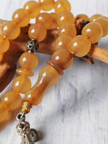 Antique German Bakelite Tasbih – 33 Donut-Shaped Beads | Ottoman Craft | Silver Tassel with Coins
