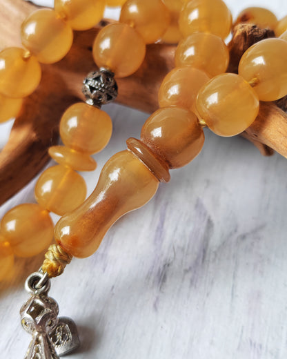 Antique German Bakelite Tasbih – 33 Donut-Shaped Beads | Ottoman Craft | Silver Tassel with Coins