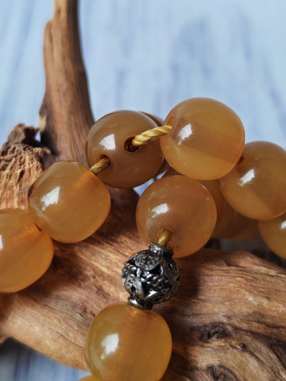 Antique German Bakelite Tasbih – 33 Donut-Shaped Beads | Ottoman Craft | Silver Tassel with Coins