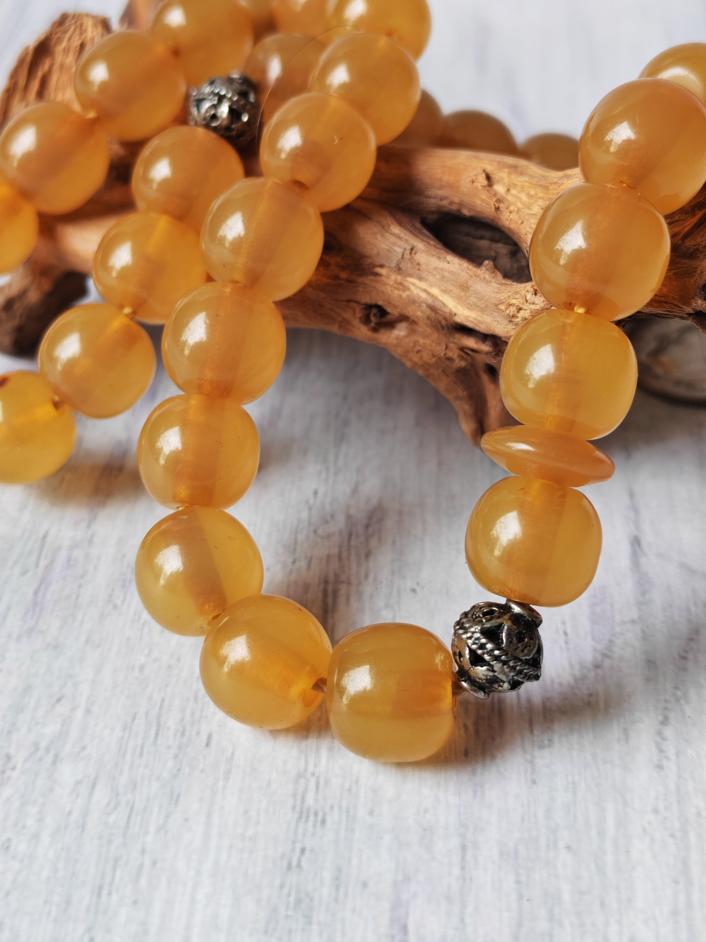 Antique German Bakelite Tasbih – 33 Donut-Shaped Beads | Ottoman Craft | Silver Tassel with Coins