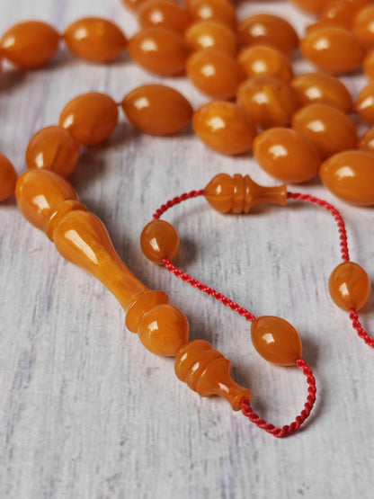 German Bakelite Tasbih by Muhammad Ozgan – 45 Olive-Shaped Beads | Lightweight | CarvaCraft Material | Turkish Craft