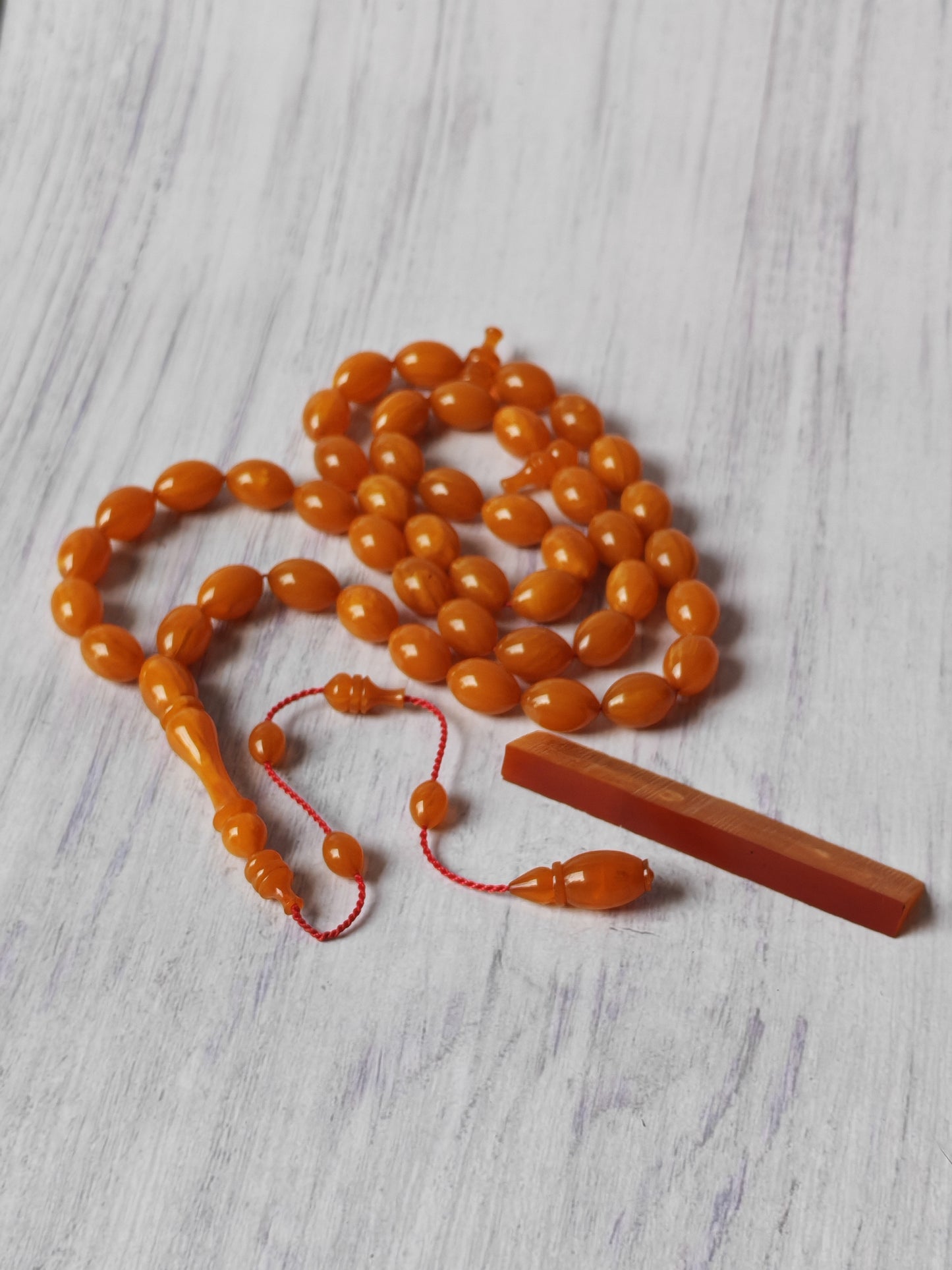 German Bakelite Tasbih by Muhammad Ozgan – 45 Olive-Shaped Beads | Lightweight | CarvaCraft Material | Turkish Craft