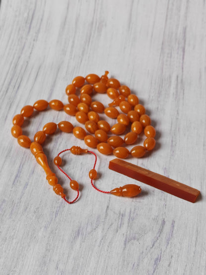 German Bakelite Tasbih by Muhammad Ozgan – 45 Olive-Shaped Beads | Lightweight | CarvaCraft Material | Turkish Craft