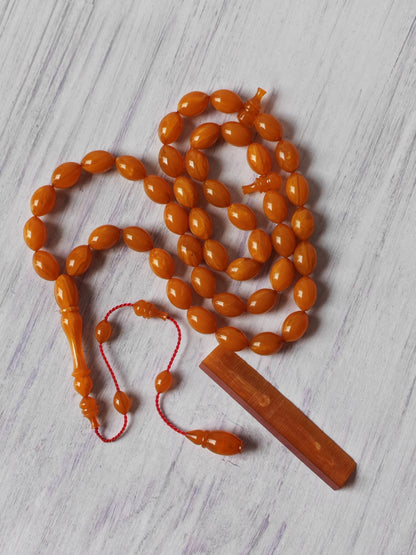 German Bakelite Tasbih by Muhammad Ozgan – 45 Olive-Shaped Beads | Lightweight | CarvaCraft Material | Turkish Craft