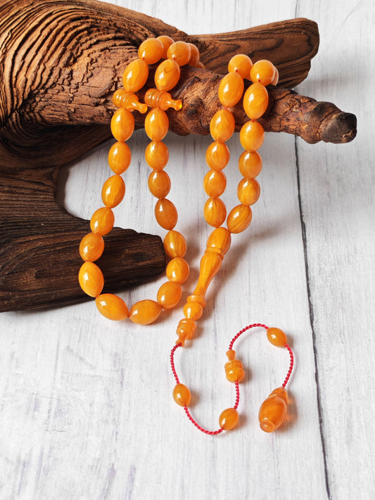 German Bakelite Tasbih by Muhammad Ozgan – 45 Olive-Shaped Beads | Lightweight | CarvaCraft Material | Turkish Craft