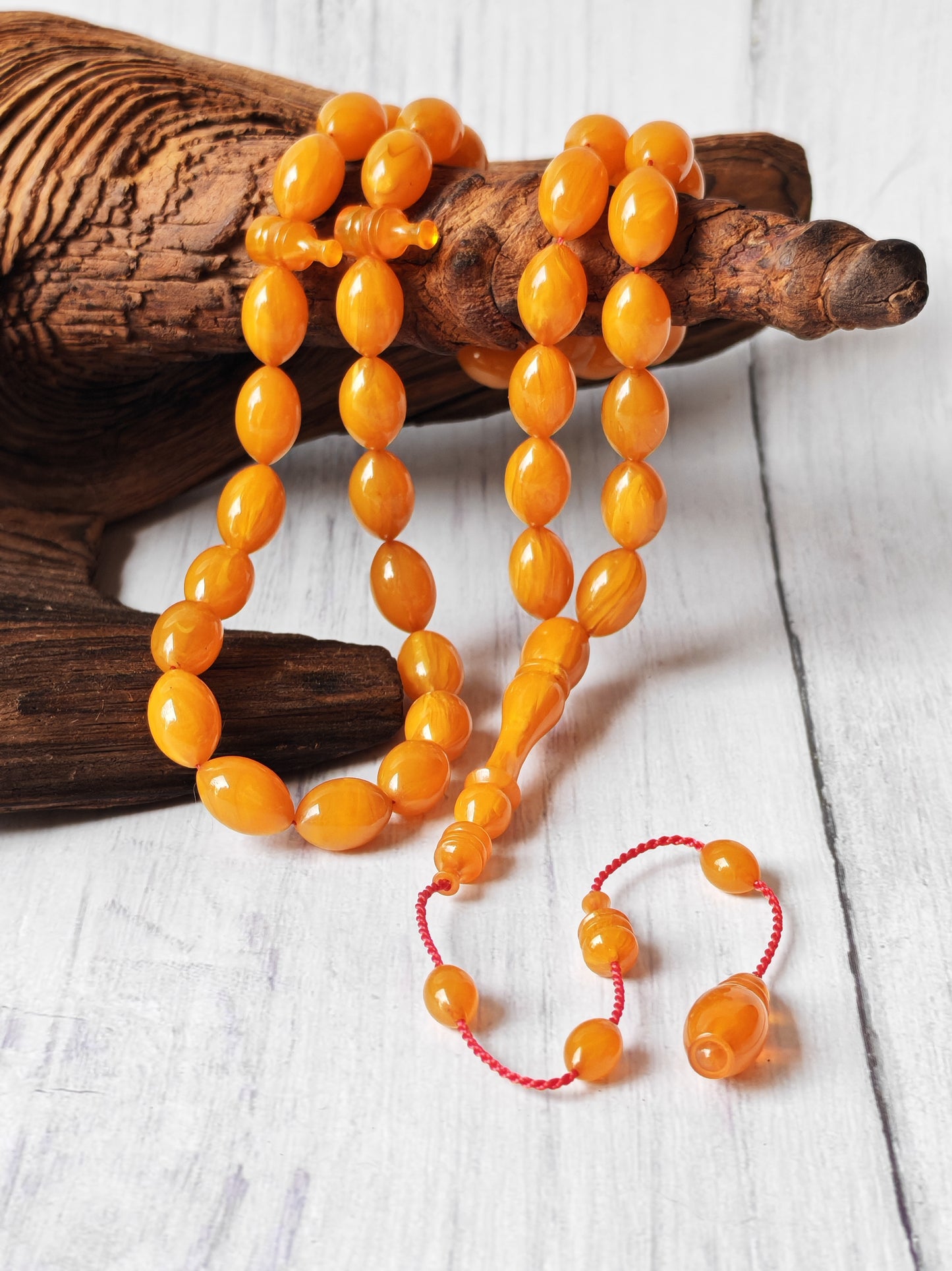 German Bakelite Tasbih by Muhammad Ozgan – 45 Olive-Shaped Beads | Lightweight | CarvaCraft Material | Turkish Craft