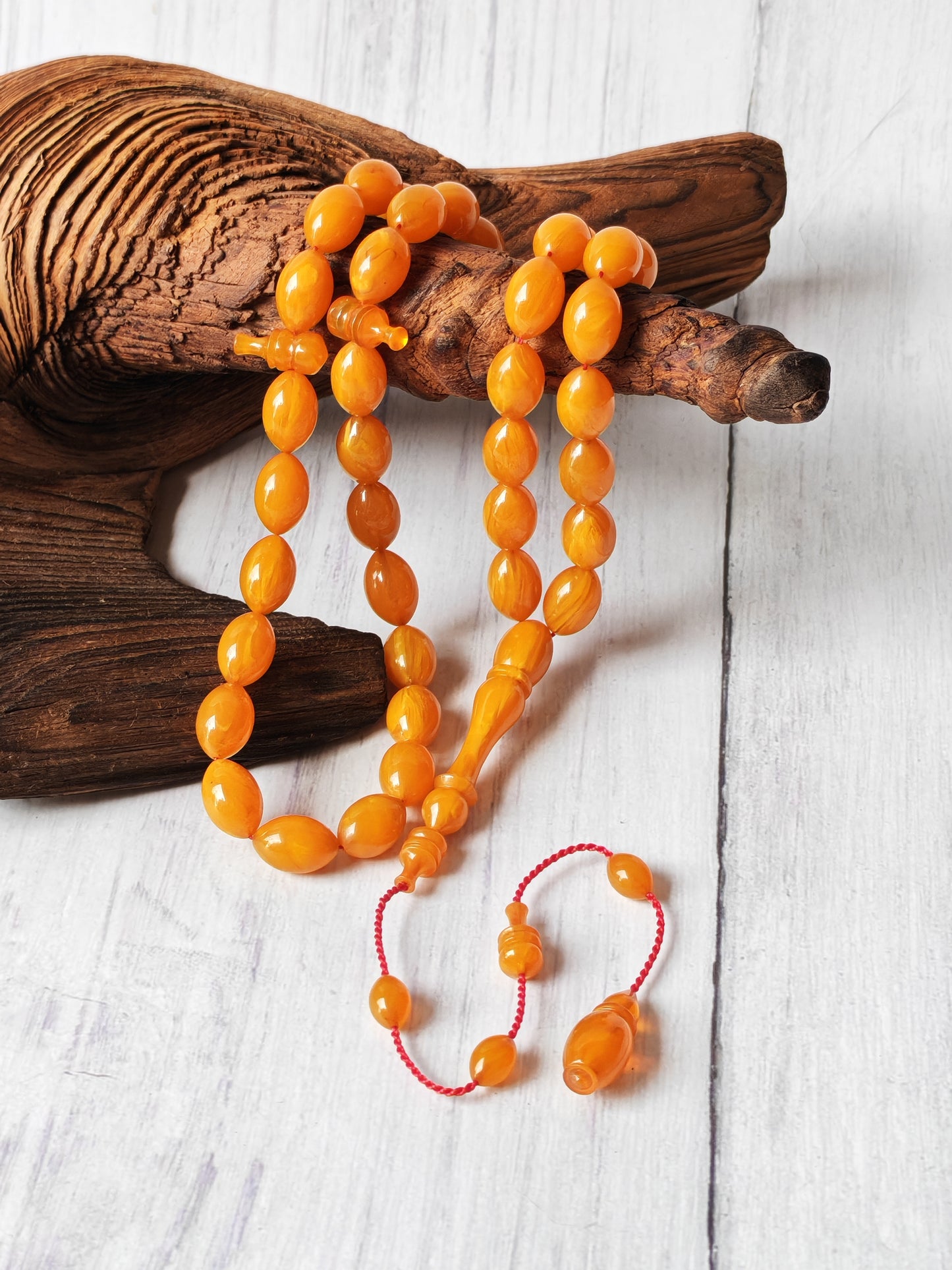 German Bakelite Tasbih by Muhammad Ozgan – 45 Olive-Shaped Beads | Lightweight | CarvaCraft Material | Turkish Craft