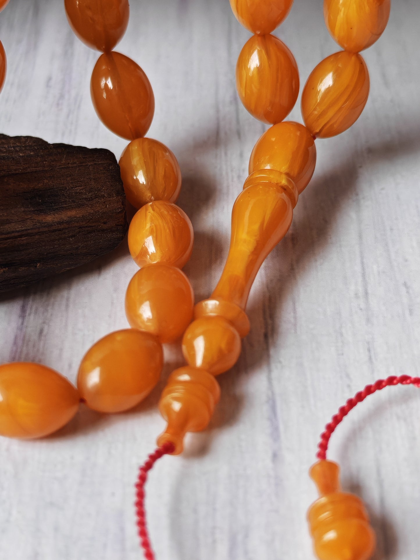 German Bakelite Tasbih by Muhammad Ozgan – 45 Olive-Shaped Beads | Lightweight | CarvaCraft Material | Turkish Craft