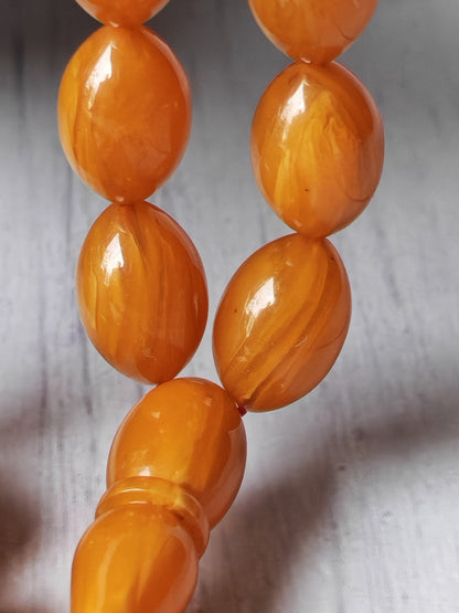 German Bakelite Tasbih by Muhammad Ozgan – 45 Olive-Shaped Beads | Lightweight | CarvaCraft Material | Turkish Craft