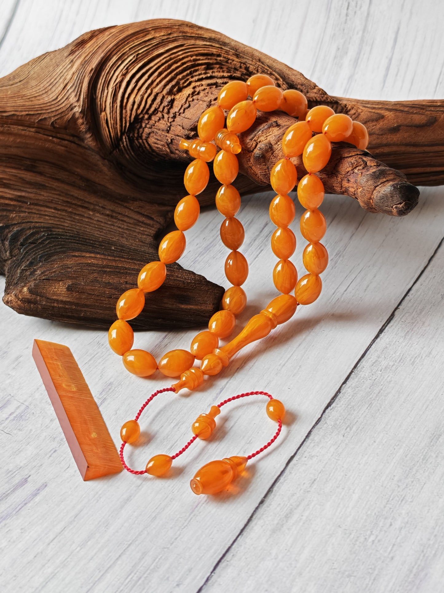 German Bakelite Tasbih by Muhammad Ozgan – 45 Olive-Shaped Beads | Lightweight | CarvaCraft Material | Turkish Craft