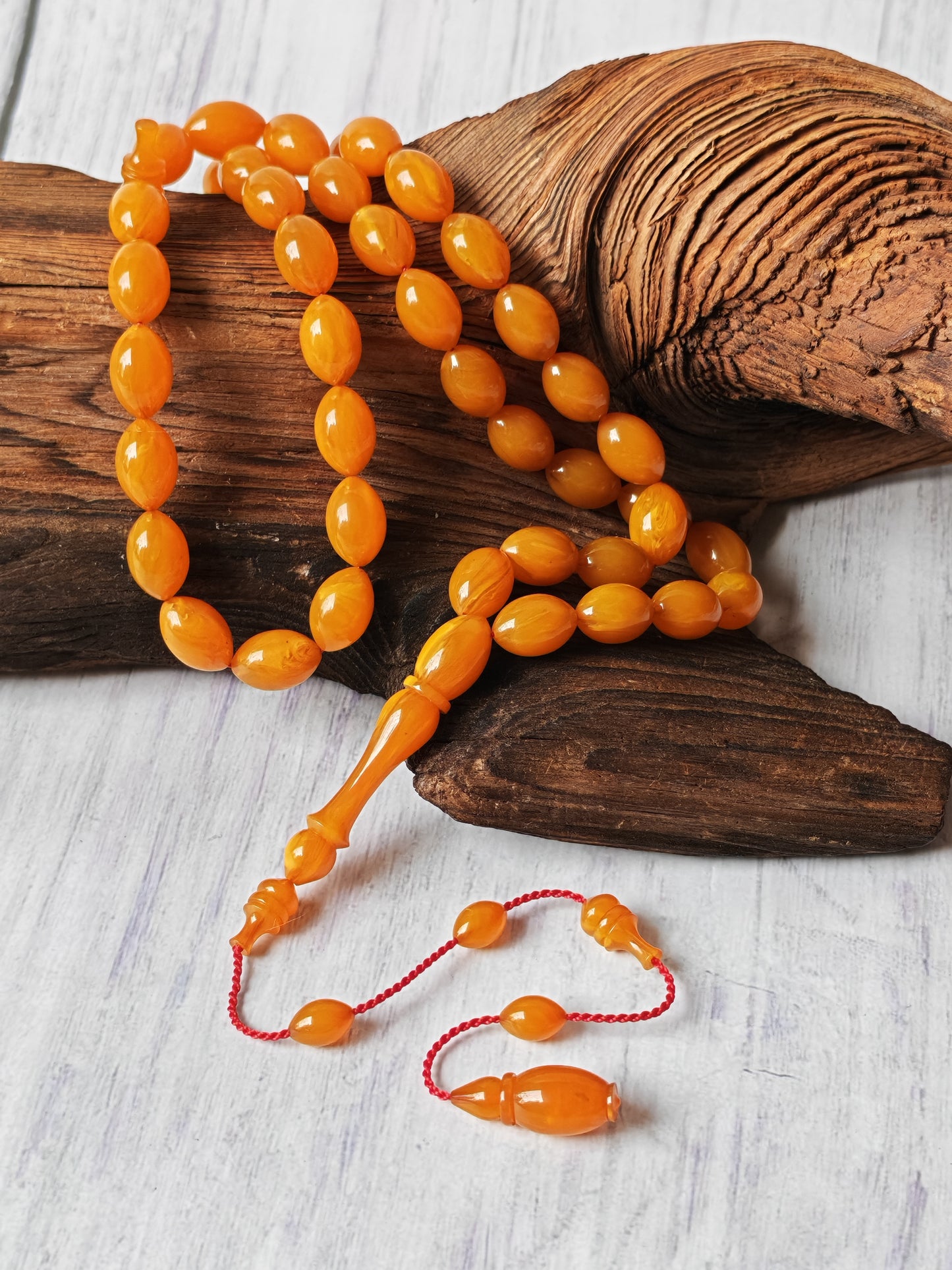 German Bakelite Tasbih by Muhammad Ozgan – 45 Olive-Shaped Beads | Lightweight | CarvaCraft Material | Turkish Craft