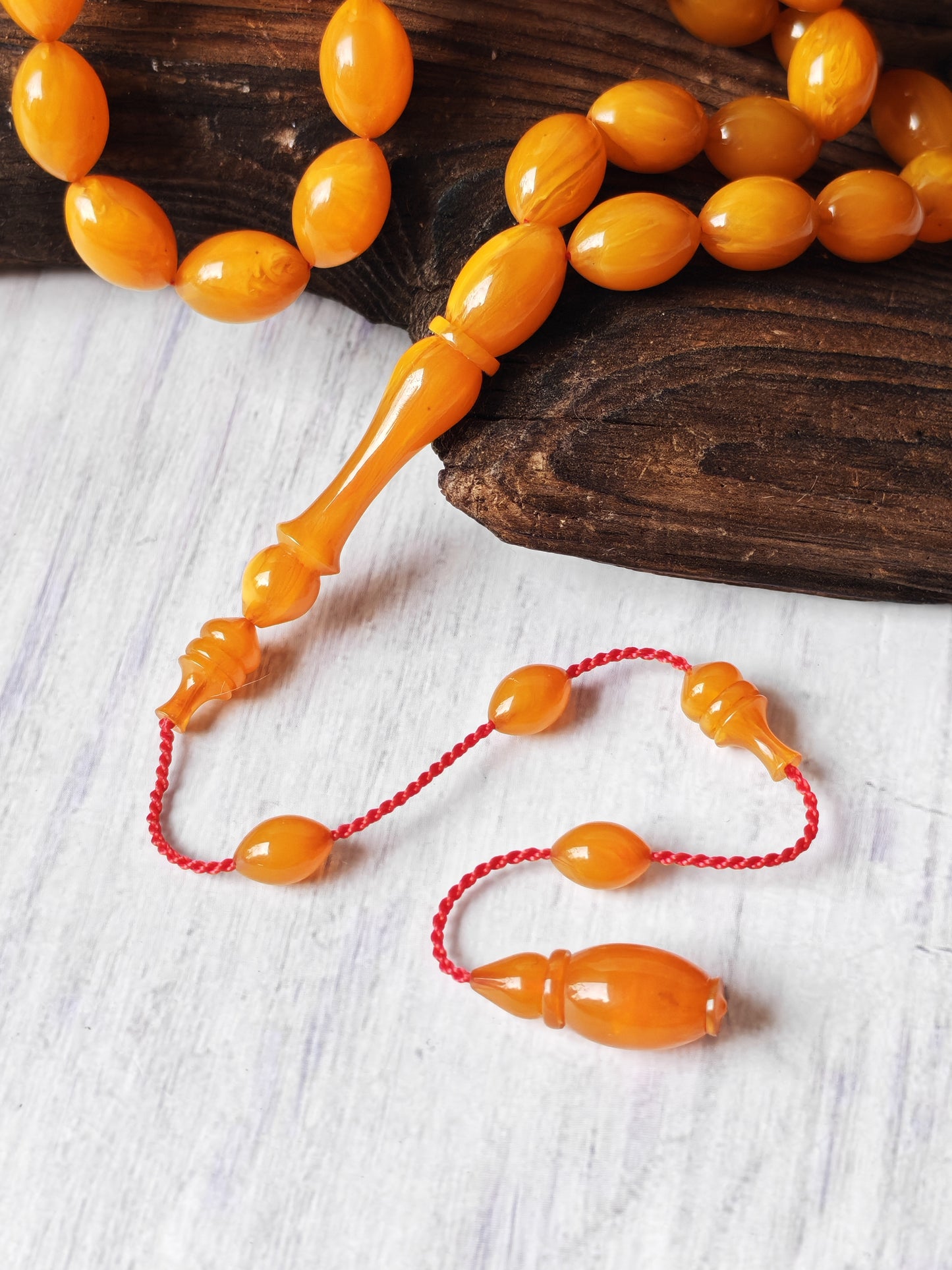 German Bakelite Tasbih by Muhammad Ozgan – 45 Olive-Shaped Beads | Lightweight | CarvaCraft Material | Turkish Craft