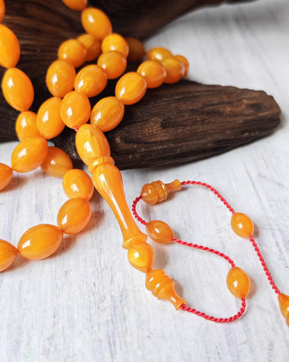 German Bakelite Tasbih by Muhammad Ozgan – 45 Olive-Shaped Beads | Lightweight | CarvaCraft Material | Turkish Craft