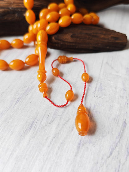 German Bakelite Tasbih by Muhammad Ozgan – 45 Olive-Shaped Beads | Lightweight | CarvaCraft Material | Turkish Craft