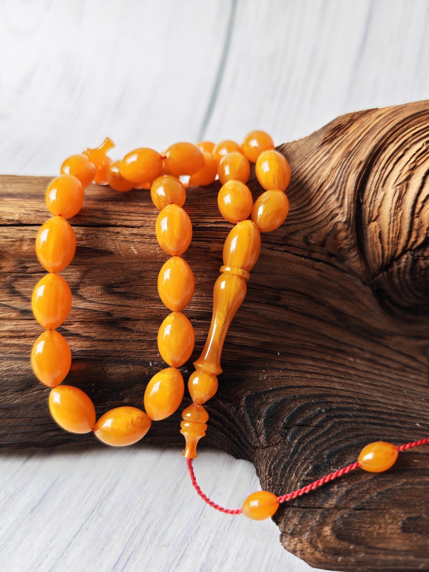 German Bakelite Tasbih by Muhammad Ozgan – 45 Olive-Shaped Beads | Lightweight | CarvaCraft Material | Turkish Craft