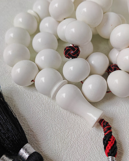Rare White French Galalith Misbah – 33 Donut Beads