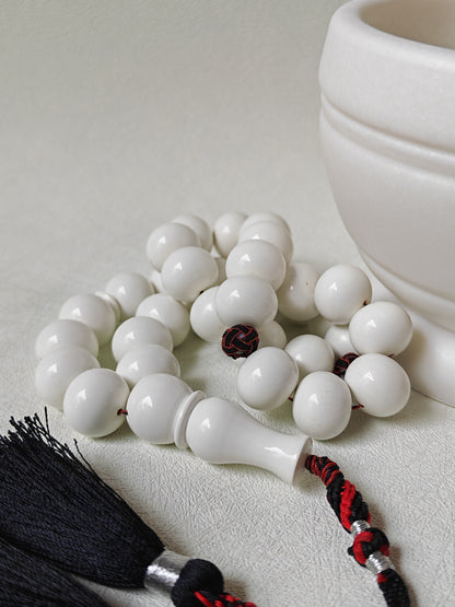 Rare White French Galalith Misbah – 33 Donut Beads