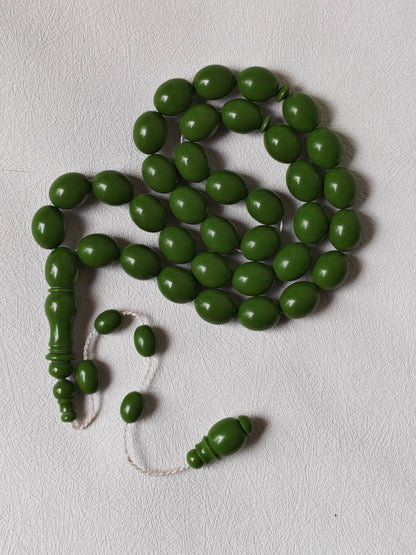 British Bakelite Olive-Bead Rosary – 35 Beads | Heavy, Collectible Craft from Egypt (71g)
