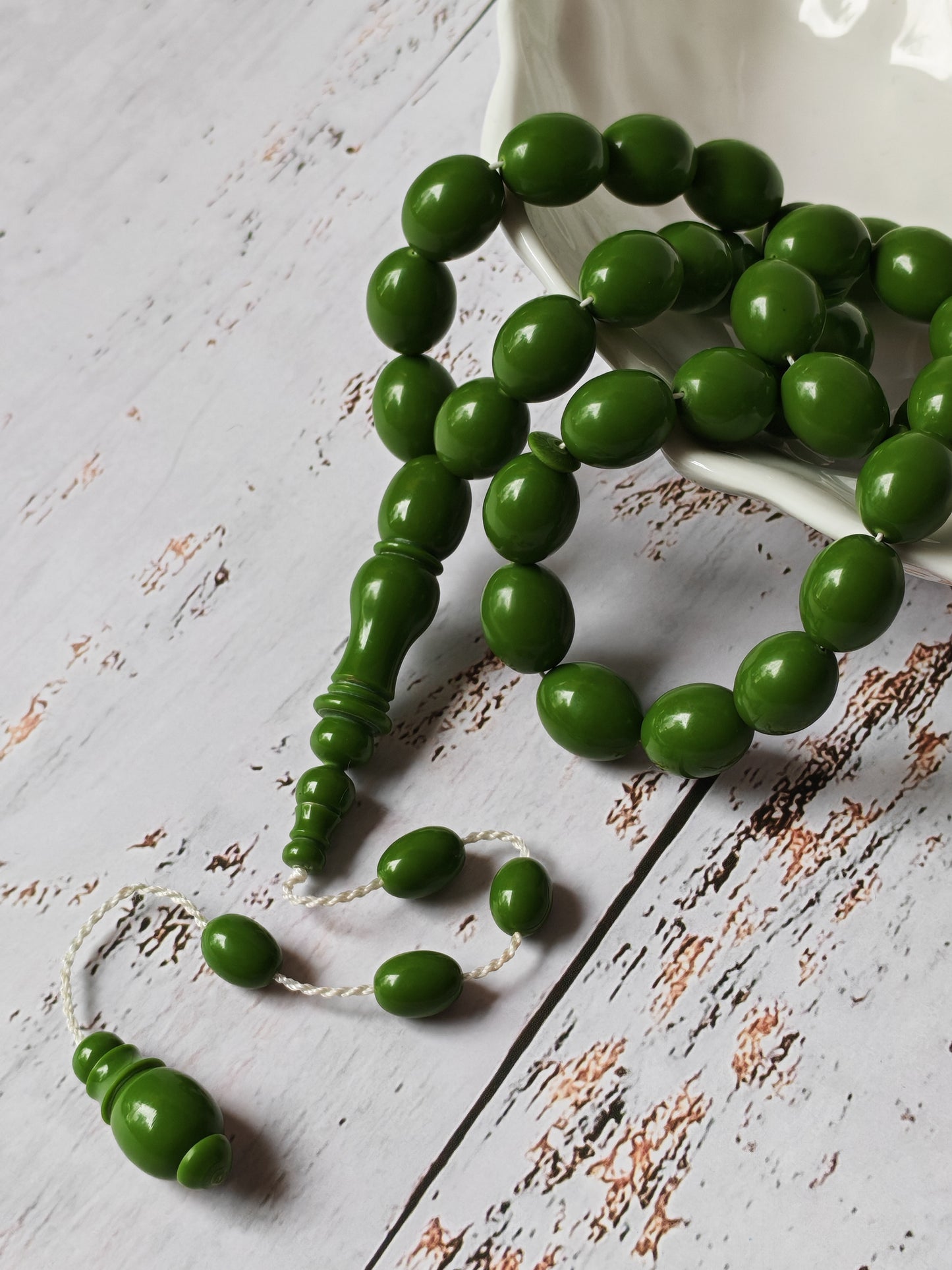 British Bakelite Olive-Bead Rosary – 35 Beads | Heavy, Collectible Craft from Egypt (71g)