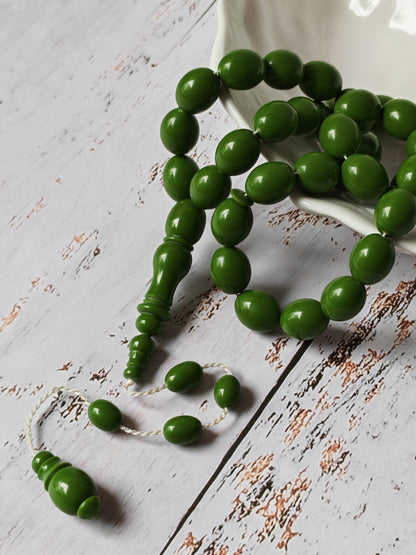 British Bakelite Olive-Bead Rosary – 35 Beads | Heavy, Collectible Craft from Egypt (71g)