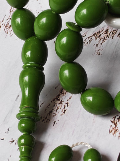 British Bakelite Olive-Bead Rosary – 35 Beads | Heavy, Collectible Craft from Egypt (71g)