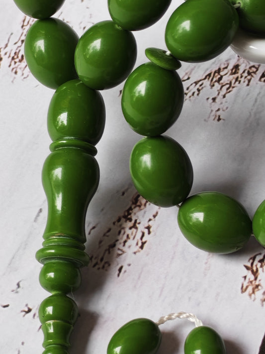 British Bakelite Olive-Bead Rosary – 35 Beads | Heavy, Collectible Craft from Egypt (71g)