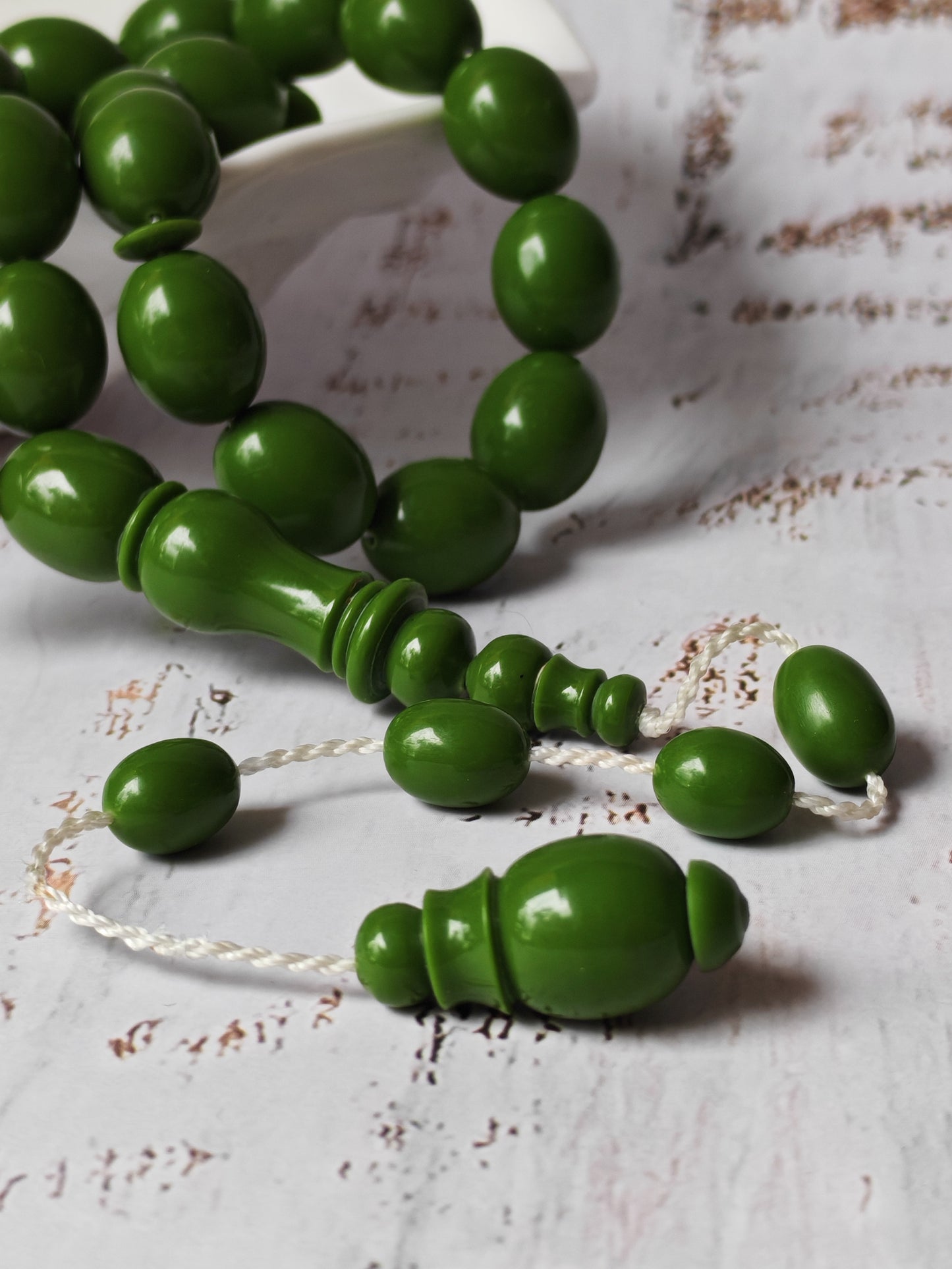 British Bakelite Olive-Bead Rosary – 35 Beads | Heavy, Collectible Craft from Egypt (71g)