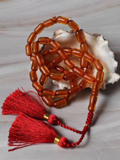 German Bakelite Rosary – 51 Beads | Cognac Transparent Barrel Beads