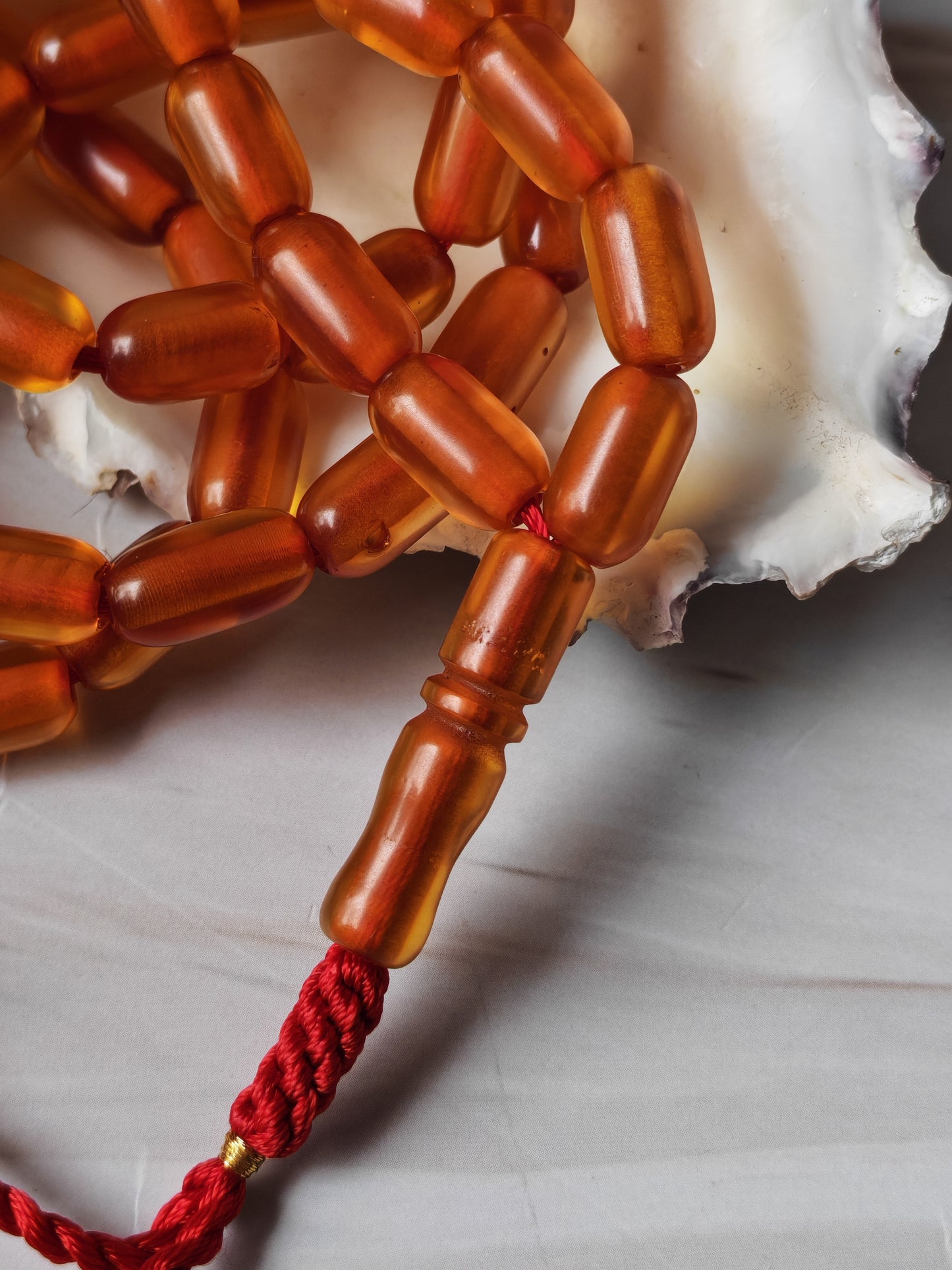 German Bakelite Rosary – 51 Beads | Cognac Transparent Barrel Beads