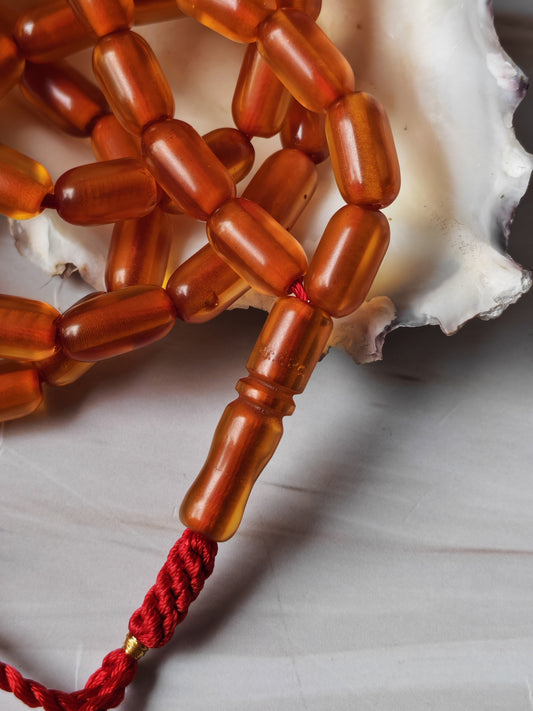 German Bakelite Rosary – 51 Beads | Cognac Transparent Barrel Beads