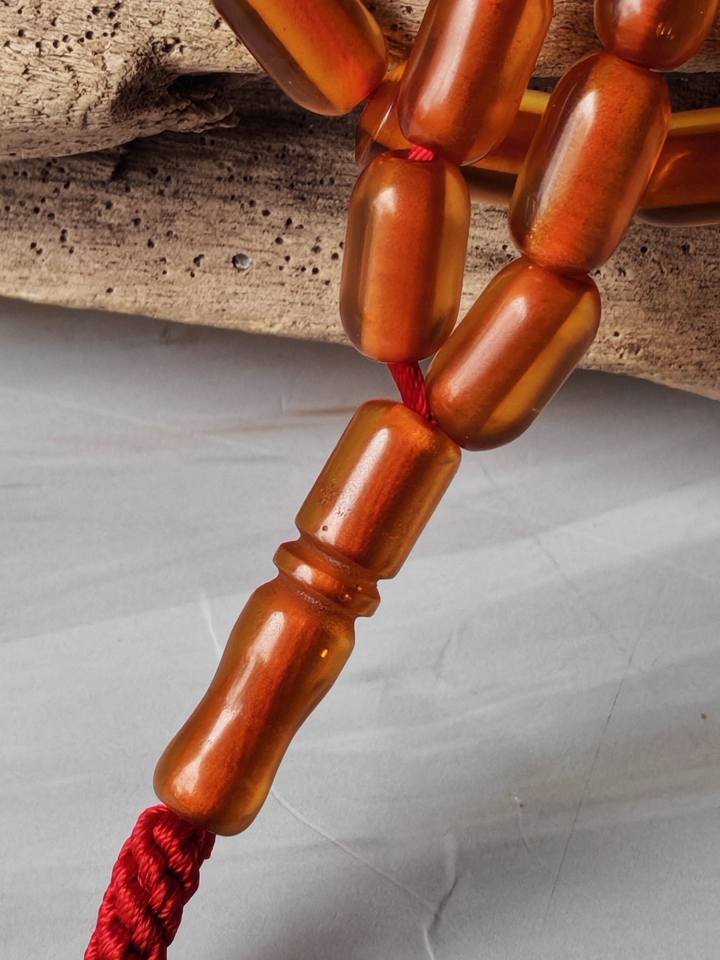 German Bakelite Rosary – 51 Beads | Cognac Transparent Barrel Beads