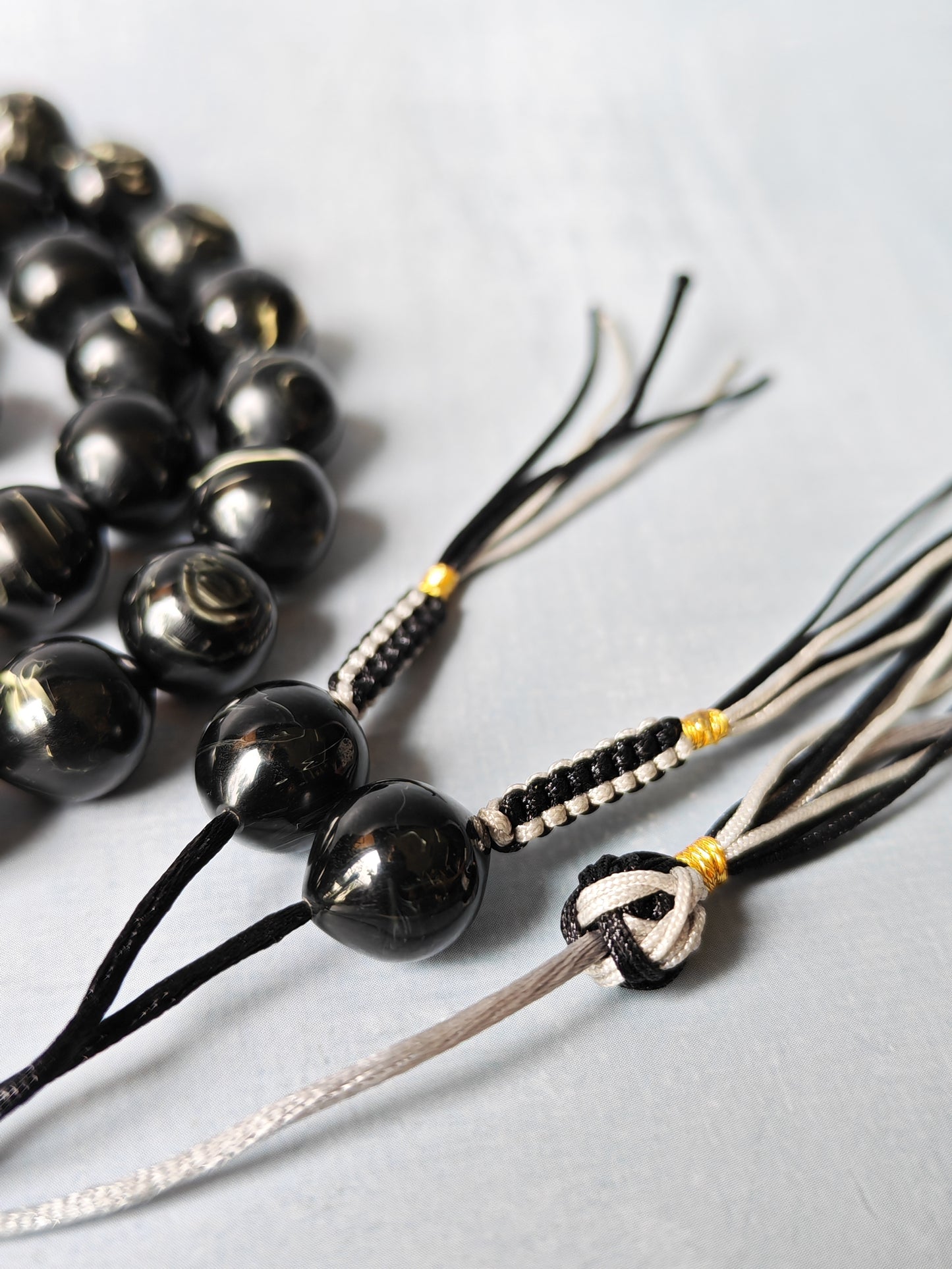 American Bakelite Rosary – 53 Beads | Rare Istanbul Shape in Black with White Veins