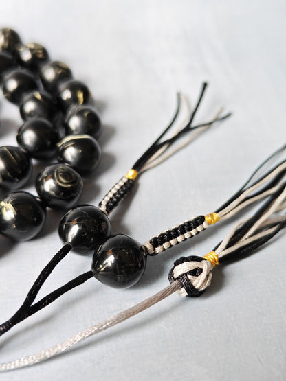 American Bakelite Rosary – 53 Beads | Rare Istanbul Shape in Black with White Veins