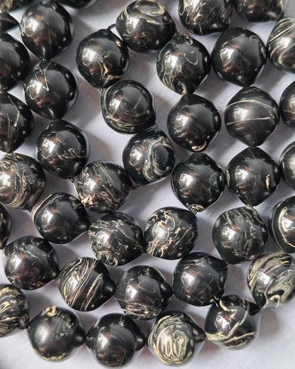 American Bakelite Rosary – 53 Beads | Rare Istanbul Shape in Black with White Veins