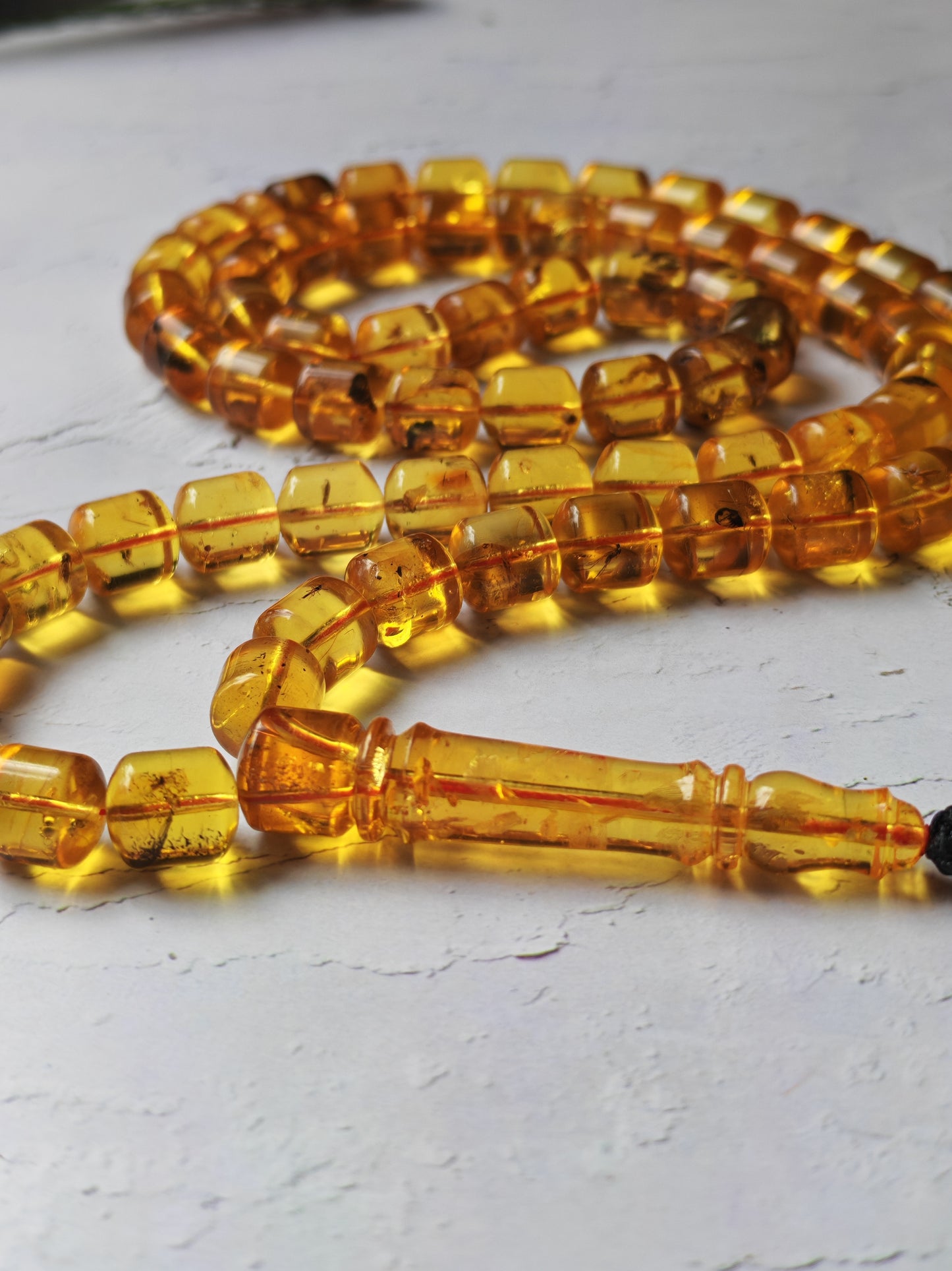 Kaliningrad Amber Rosary – 66 Barrel Beads | Citron Tones with Insect Inclusions