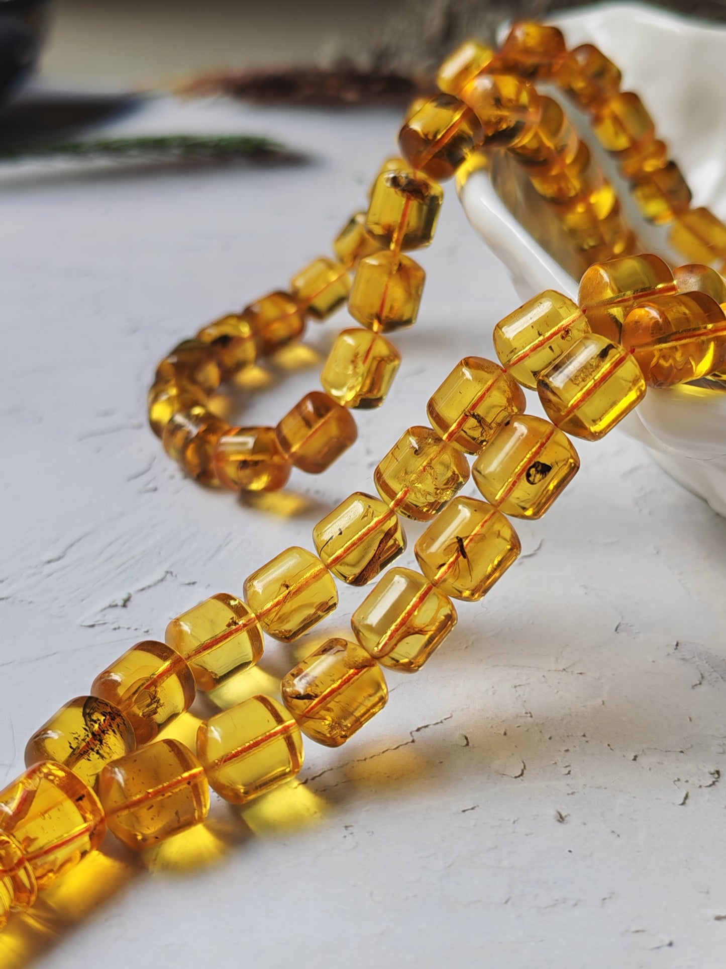 Kaliningrad Amber Rosary – 66 Barrel Beads | Citron Tones with Insect Inclusions