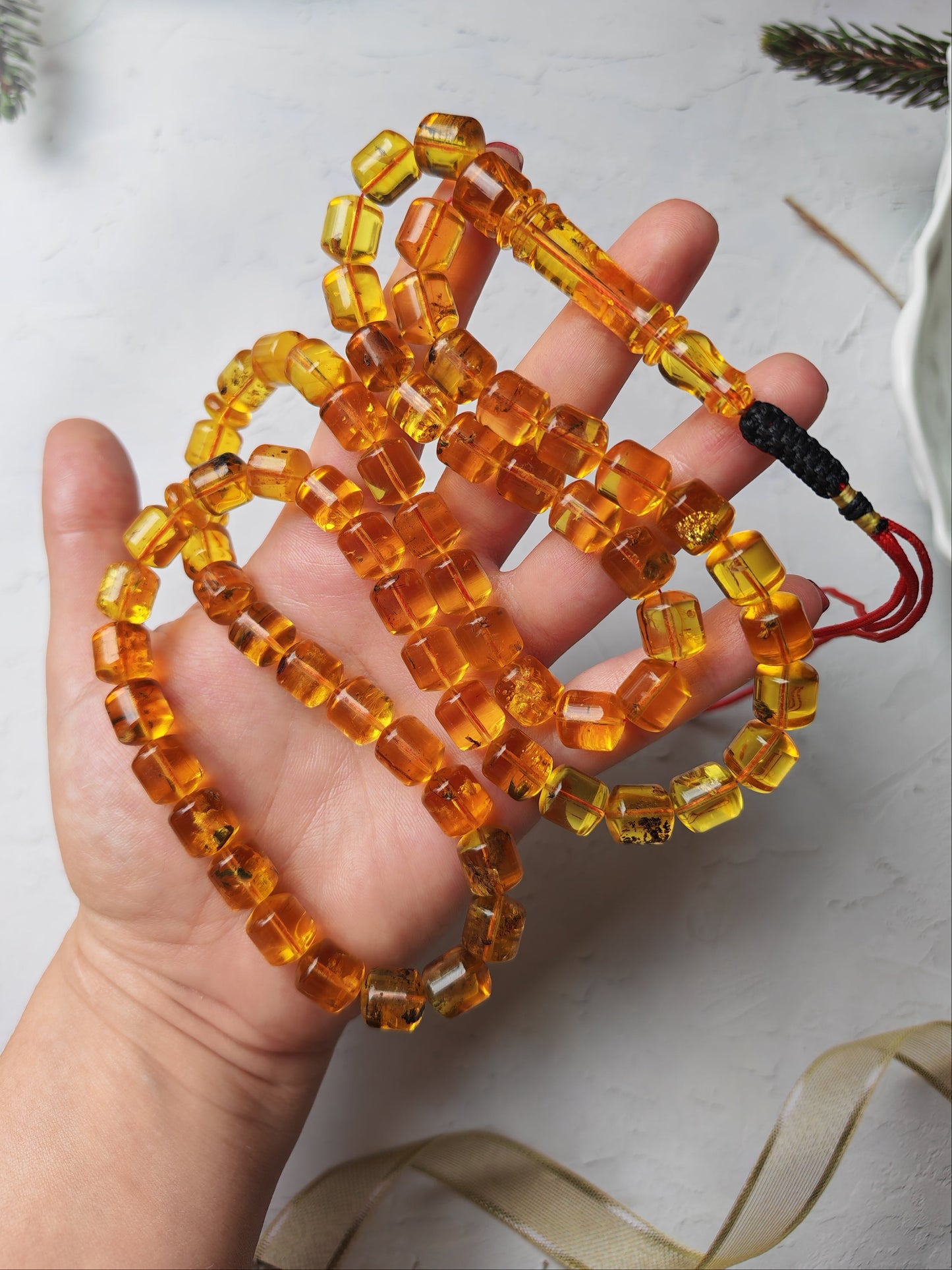 Kaliningrad Amber Rosary – 66 Barrel Beads | Citron Tones with Insect Inclusions